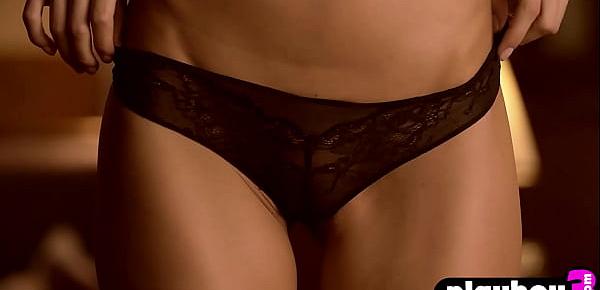  Brunette babe posed in hot lingerie before striptease